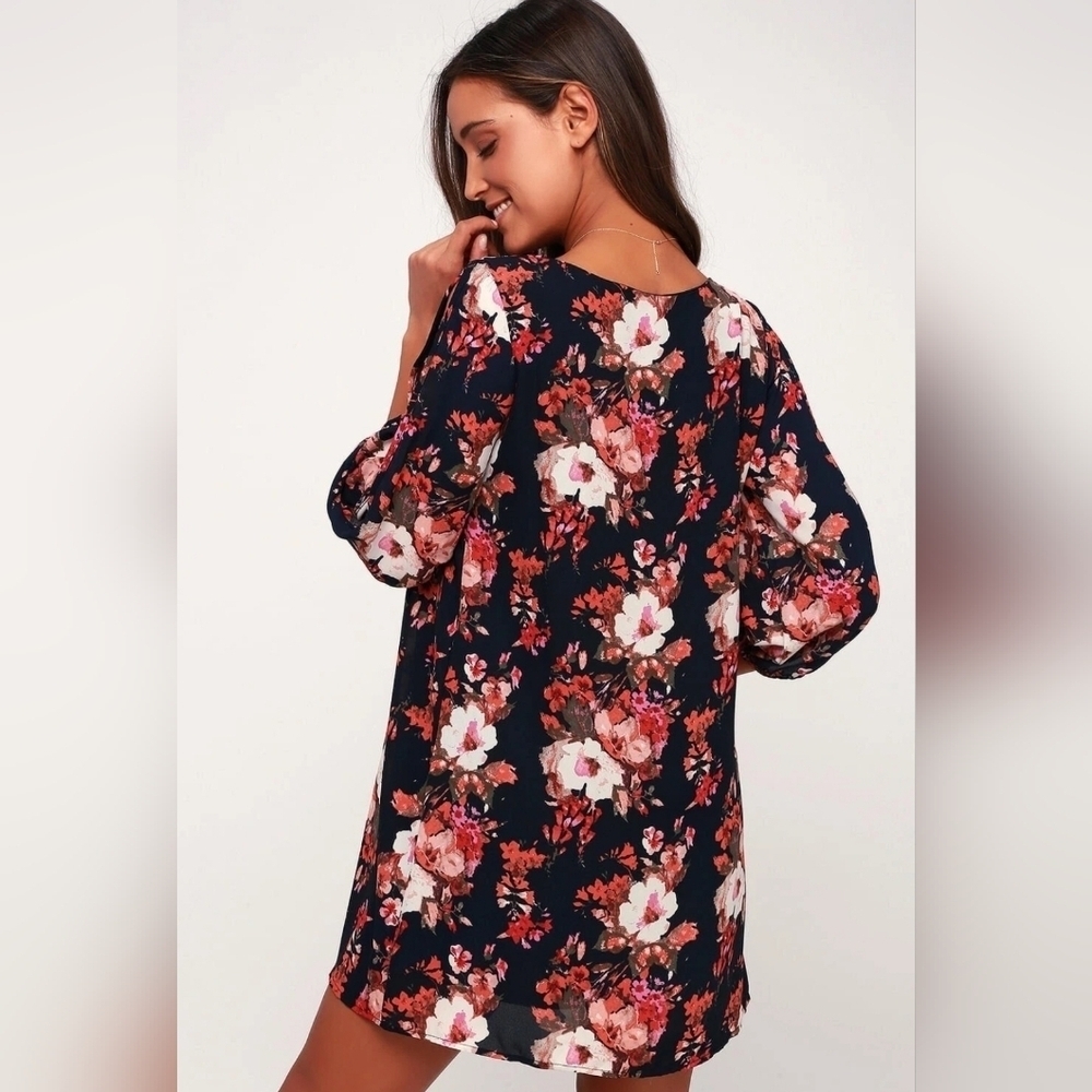 Lulu's Shifting Dears Navy Blue Floral Dress Size Large - Picture 4 of 8